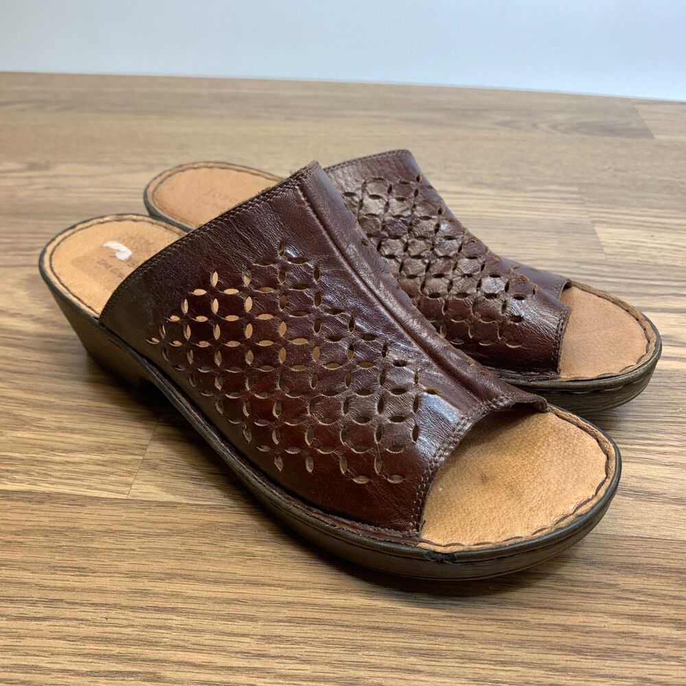 Women's 41 US‎ 10 Josef Seibel Brown Leather Peep Toe Wedge Sandal Shoes